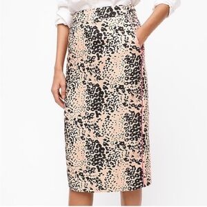NWOT J. Crew Leopard Print Pencil Skirt in Black and Pink Size 14